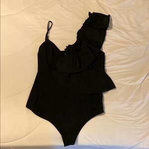 EXPRESS Black Ruffle Bodysuit